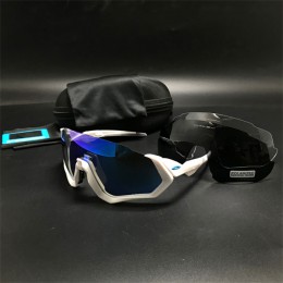 Oakley Flight Jacket Polished White-Dark Blue-Gray And Clear Lens
